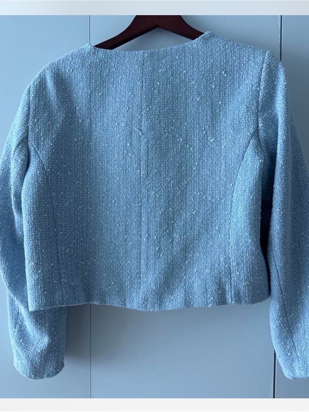 Zara Light Blue Tweed Cropped Jacket - Picture 3 of 5